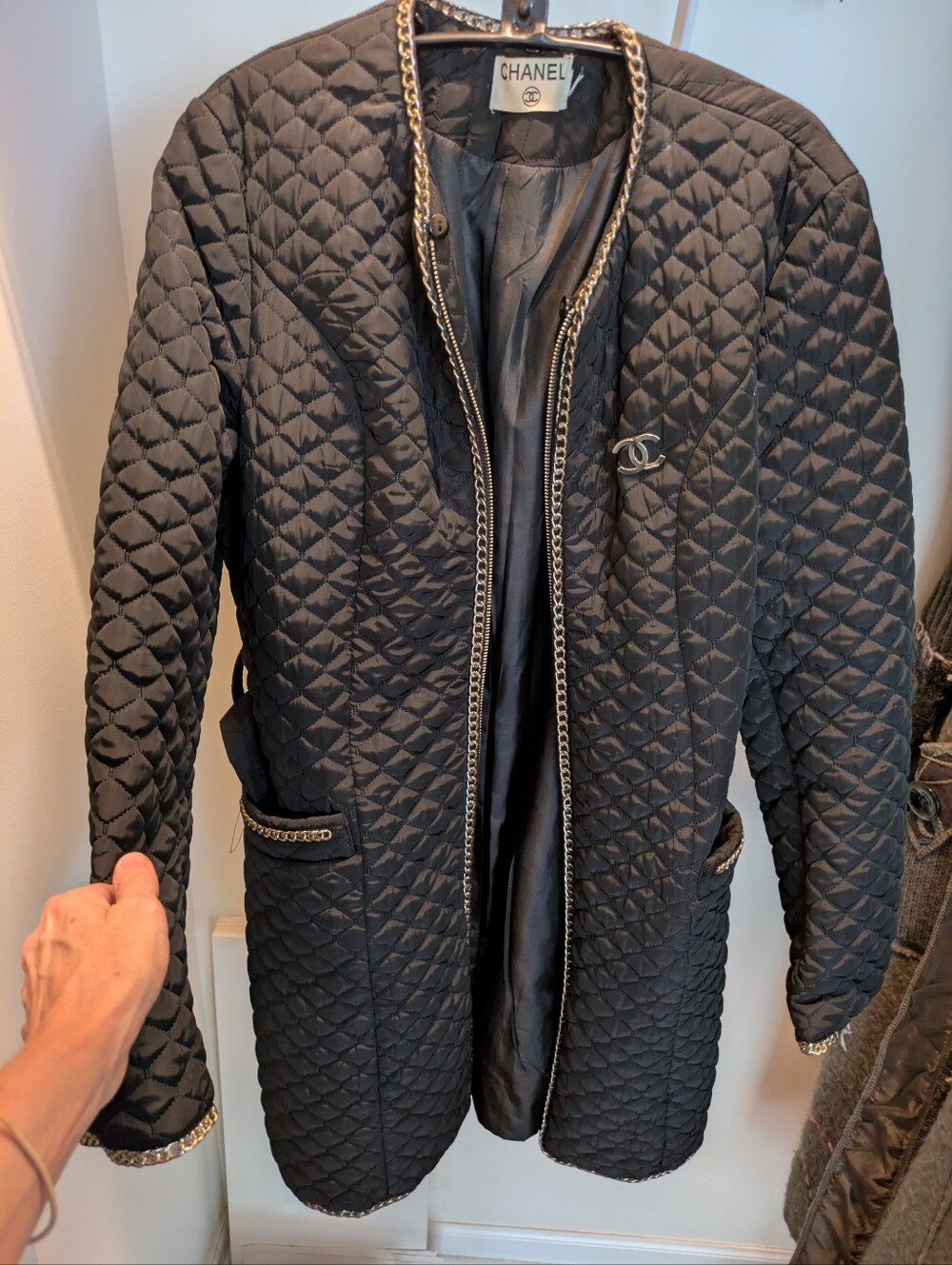 Vintage Chanel 3/4 Length Coat.  Gold Hardware & Emblem.  Belt & Pockets.